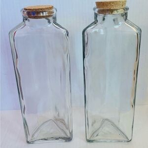 Pair Of Ann's House of Nuts Triangle Clear Glass Bottles Jars Cork Lid 9.5” Tall